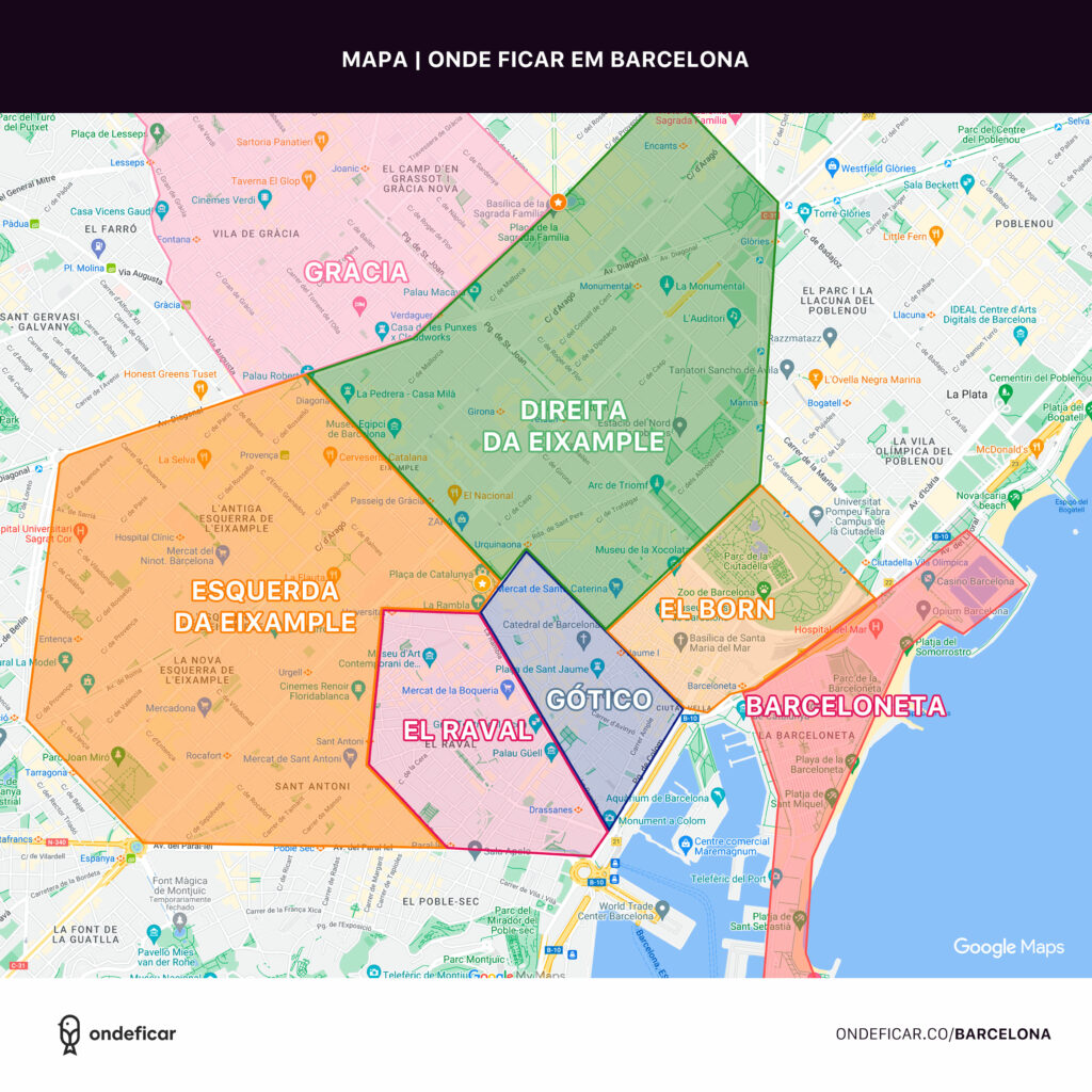 Mapa Onde ficar em Barcelona: melhores regiões